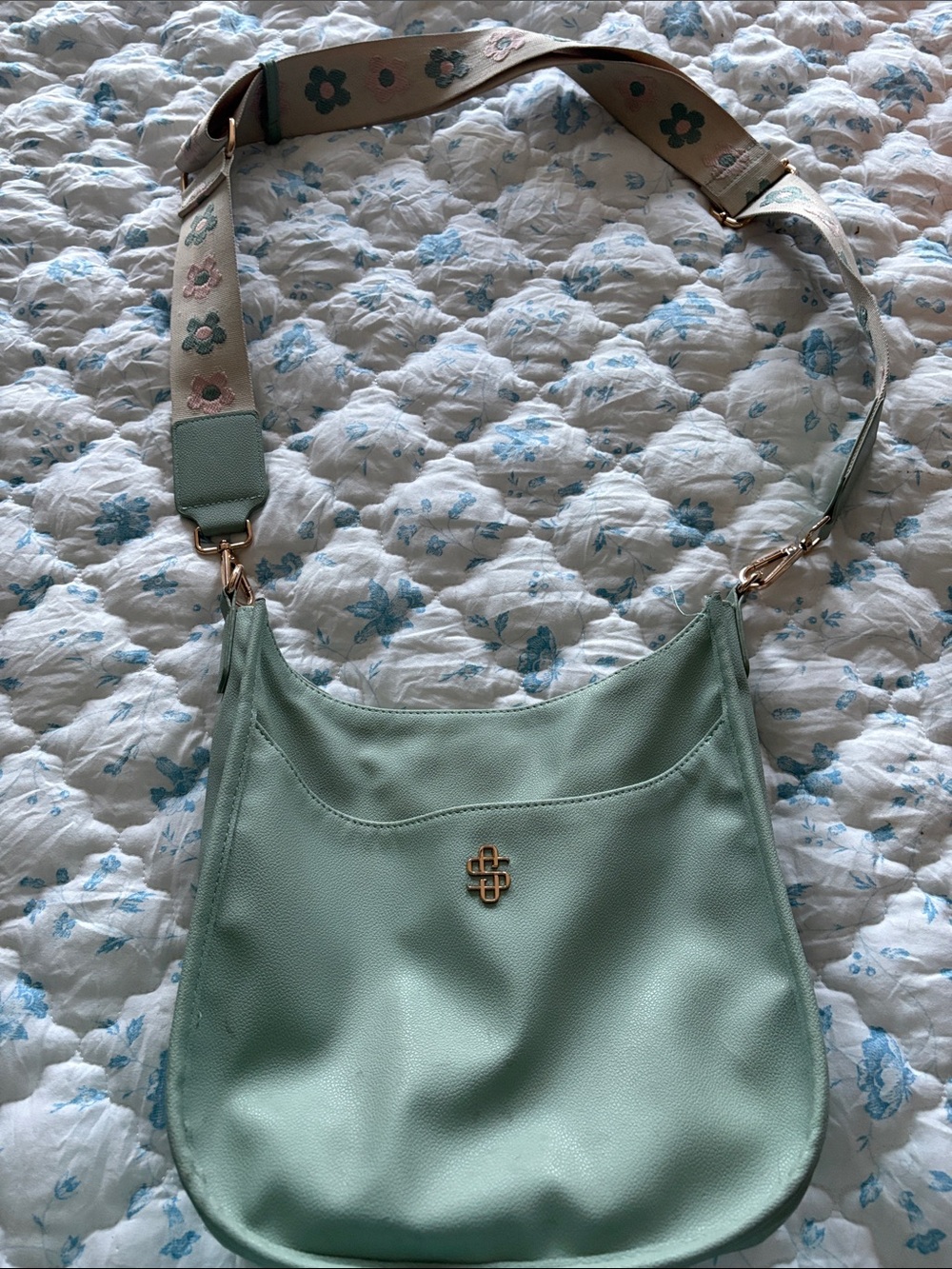 Simply Southern Mint Green Crossbody Bag with Floral Strap